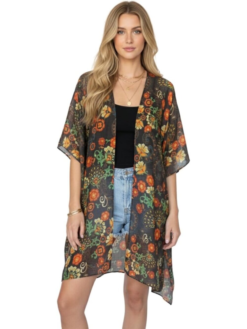 Women's Rz Solar Petals Viscose Summer Lightweight Boho Kimono Cardigan Cover up